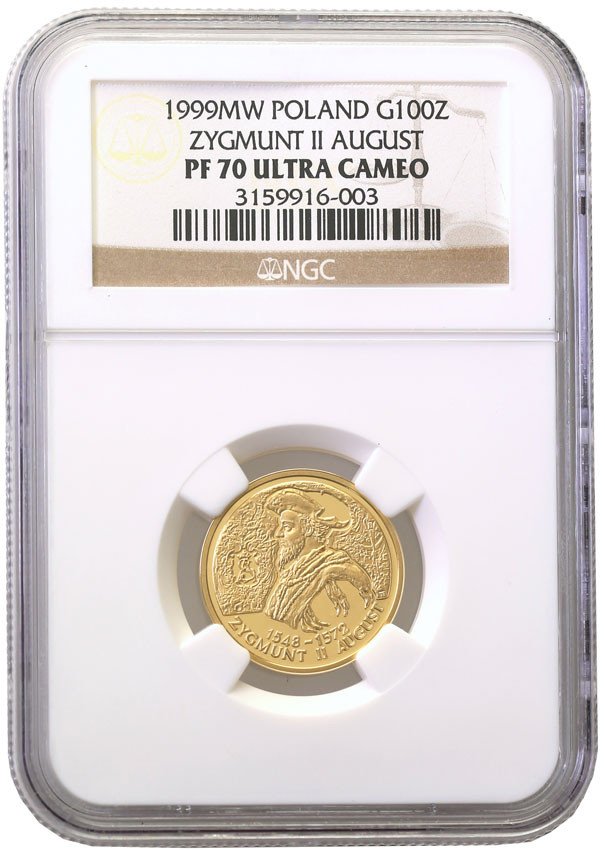 III RP. 100 złotych 1999 Zygmunt II August NGC PF70 ULTRA CAMEO (MAX)